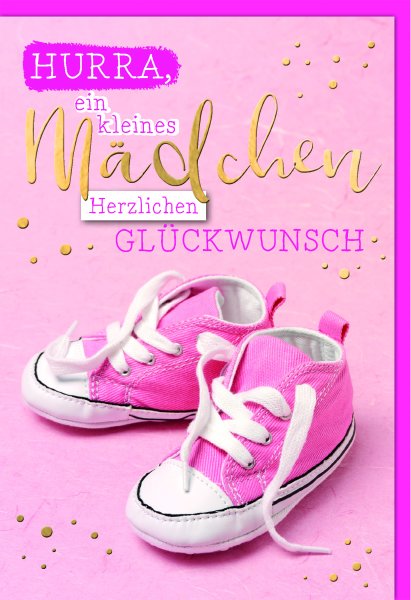 Geburt – Baby – Freudiges Ereignis - Karte mit Umschlag - Sneaker rosa