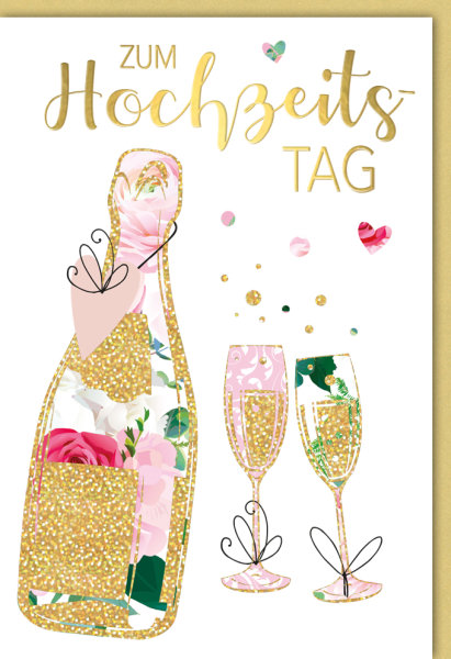 Hochzeitstag - Glückwunschkarte im Format 11,5 x 17 cm mit Umschlag - Sektflasche mit Gläsern - Verlag Dominique