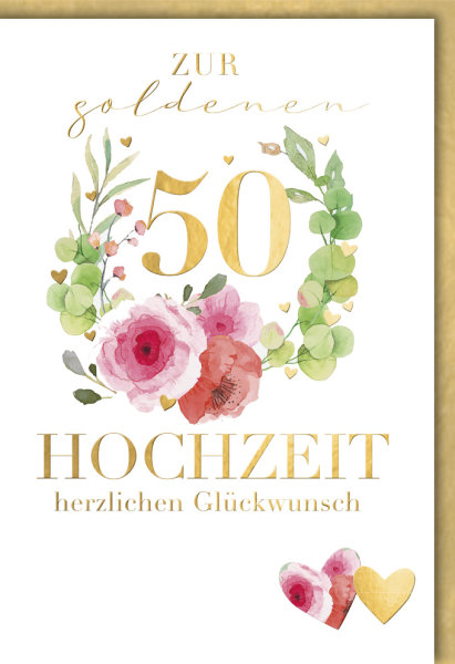 Goldhochzeit - Glückwunschkarte im Format 11,5 x 17 cm mit Umschlag - Ranunkeln aquarell - Verlag Dominique
