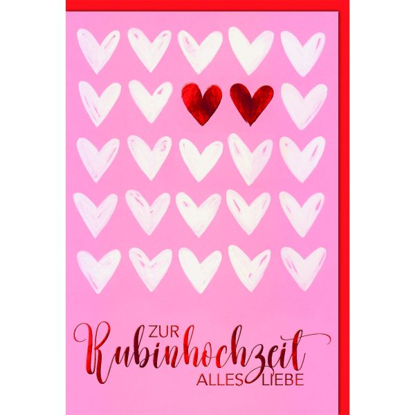 Hochzeitstag 40. Hochzeitstag Glückwunschkarte mit Umschlag Rubinhochzeit Herzen