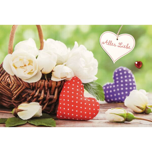 Allgemeine Wünsche 3D Pop-Up Grußkarte mit Umschlag Herzen Blumen Alles Liebe Stoffherzen
