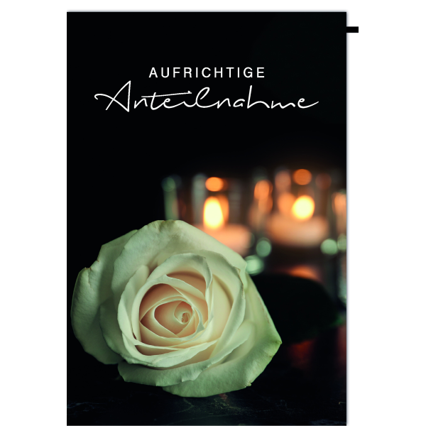 Trauer Beileid Kondolenzkarte mit Umschlag Rose, Kerzenschein