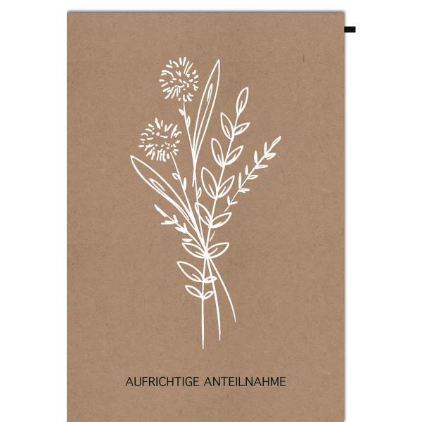 A Trauer Beileid Kondolenzkarte mit Umschlag "Aufrichtige Anteilnahme", Blumengebinde