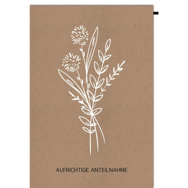 A Trauer Beileid Kondolenzkarte mit Umschlag "Aufrichtige Anteilnahme", Blumengebinde