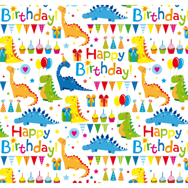 Geschenkpapier Röllchen 70x150 cm Happy Birthday Dinosaurier Kinderpapier