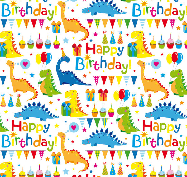 Geschenkpapier - Röllchen - 70x150 cm -  Happy Birthday - Dinosaurier