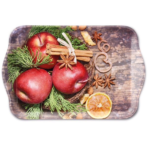 Ambiente Decoratief Dienblad 13x21 Cm - Melamine Ilex Takken En Bessen Kerstmotief