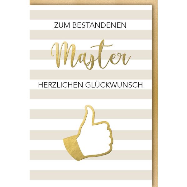 Master Glückwunschkarte mit Umschlag Zum bestandenen Master Daumen