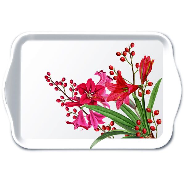 Weihnachten Tray Melamine Tablett 13 x 21 cm Christmas Bouquet White rote Blumen