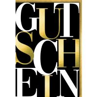 Gutschein Karte mit Umschlag gold, schwarzer Hintergrund