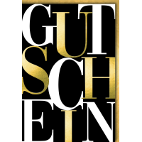Gutschein Karte mit Umschlag gold, schwarzer Hintergrund