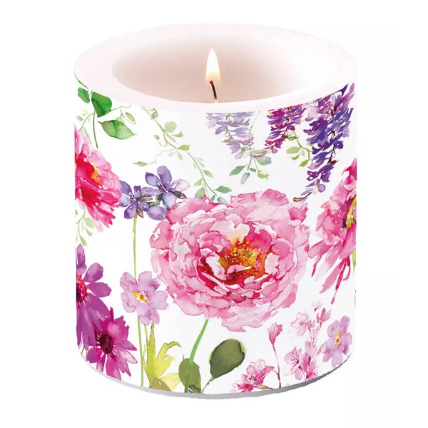 Kerze klein Candle small Format: Ø 7,5 cm x 9 cm 1 Kerze pro Packung Pink Roses White pinke Rosen