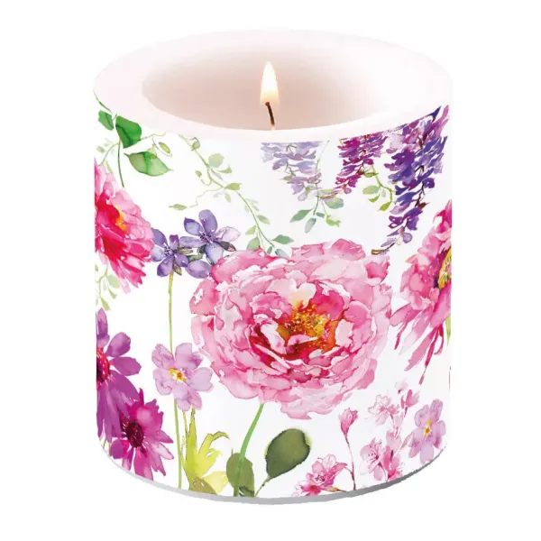 Kerze klein Candle small Format: Ø 7,5 cm x 9 cm 1 Kerze pro Packung Pink Roses White pinke Rosen