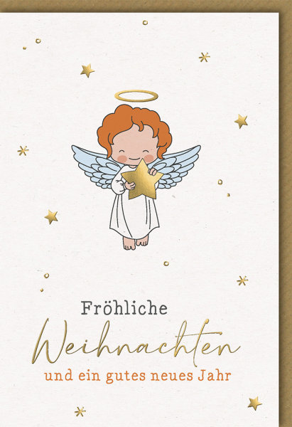 Weihnachten - Glückwunschkarte im Format 11,5 x 17 cm mit Umschlag - Fröhliche Weihnachten Engel mit Stern - Verlag Dominique