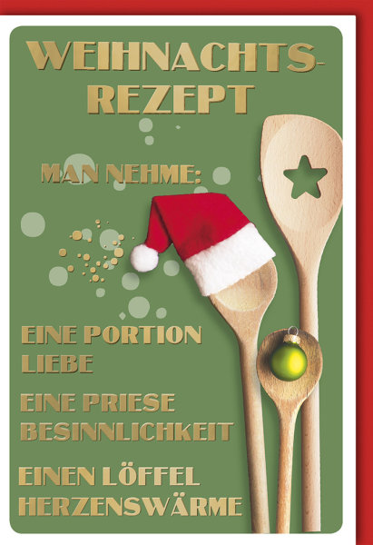 Weihnachten - Glückwunschkarte im Format 11,5 x 17 cm mit Umschlag - Weihnachts-Rezept - Verlag Dominique