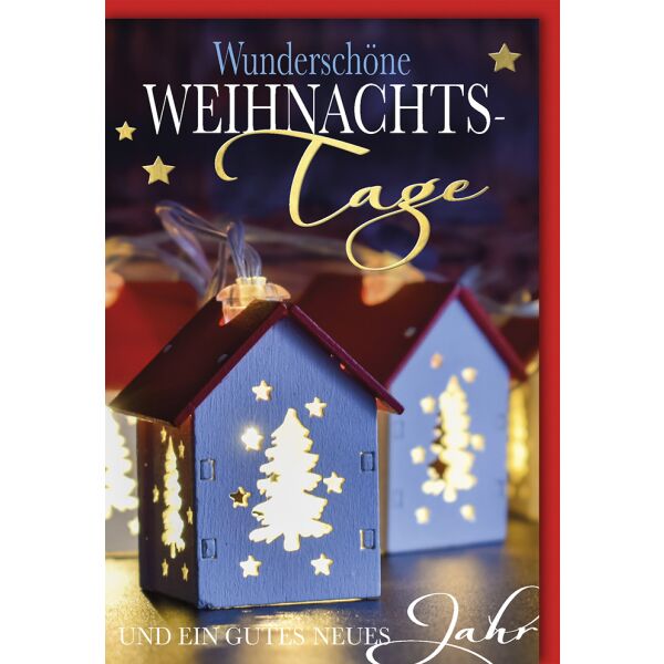 Weihnachtskarte mit Umschlag Laternen beleuchtet