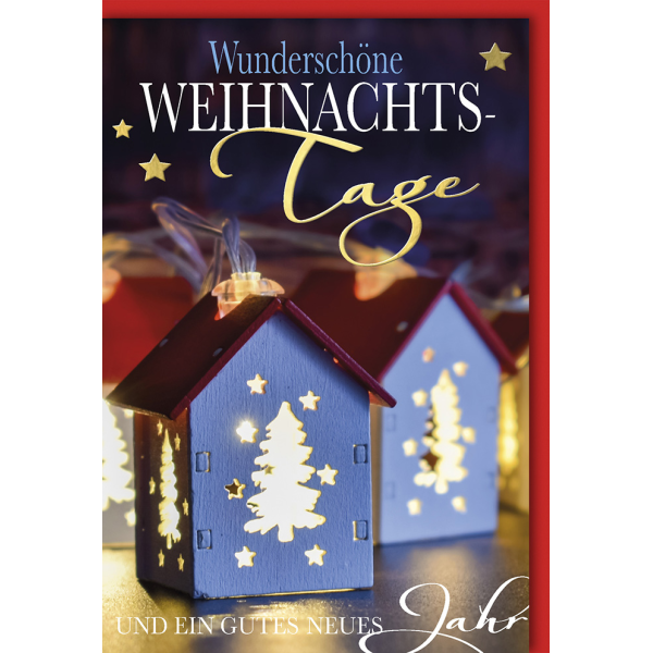 Weihnachtskarte mit Umschlag Laternen beleuchtet