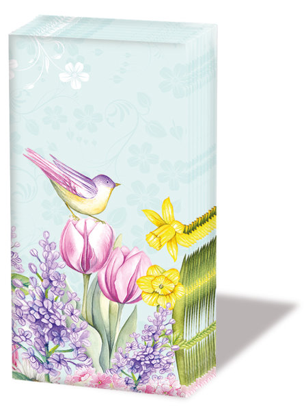 Taschentücher  21,5 x 22 cm – 4-lagig – á 10 Stück pro Packung - Blooming Garden Turquoise – blühender Garten türkis - Ambiente
