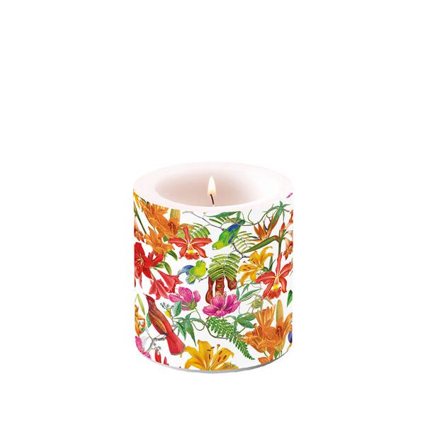 Kerze klein Candle small Format: Ø 7,5 cm x 9 cm 1 Kerze pro Packung Paradise Birds White Paradiesvogel weiss