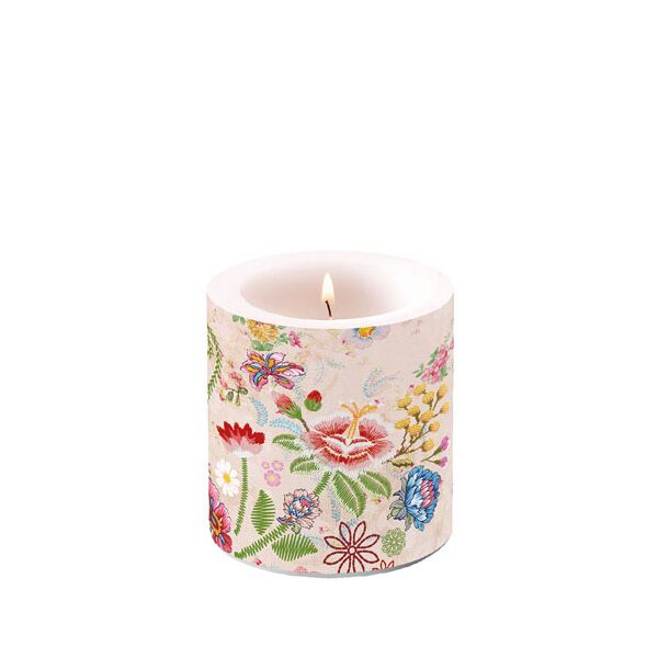 Kerze klein Candle small Format: Ø 7,5 cm x 9 cm 1 Kerze pro Packung Embroidery Flowers Rose