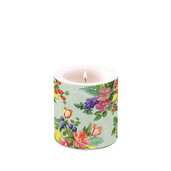 Kerze klein Candle small Format: Ø 7,5 cm x 9 cm 1 Kerze pro Packung Flowers And Fruits Green Blumen und Obst grün