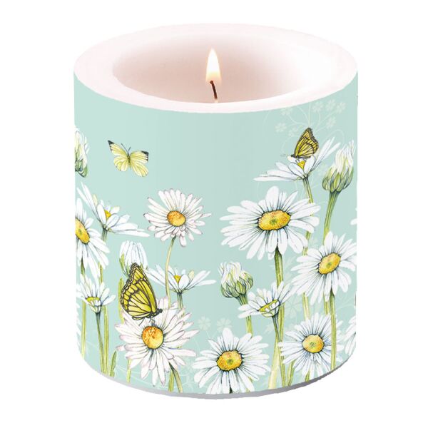Kerze klein Candle small Format: Ø 7,5 cm x 9 cm 1 Kerze pro Packung Daisy Green Gänseblümchen grün