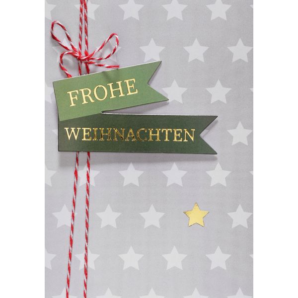 Weihnachten Glückwunschkarte mit Umschlag silber Sterne Frohe Weihnachten