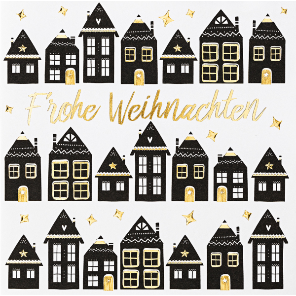 Weihnachten Black & Gold Quadratische Glückwunschkarte mit Umschlag Häuser Frohe Weihnachten