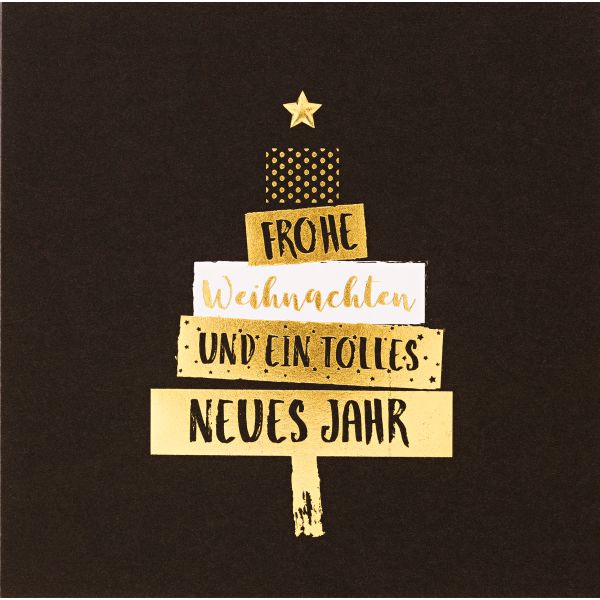 Weihnachten Black & Gold Quadratische Glückwunschkarte mit Umschlag Schilder Frohe Weihnachten