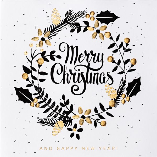Weihnachten Black & Gold Quadratische Glückwunschkarte mit Umschlag Merry Christmas Kranz