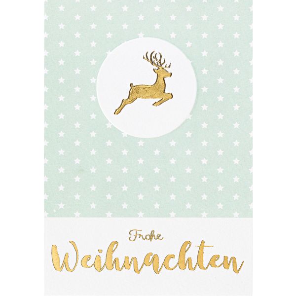 Weihnachten Glückwunschkarte mit Umschlag Pastel Collection Frohe Weihnachten Hirsch Sterne türkis