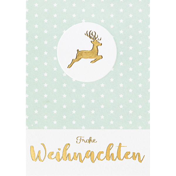 Weihnachten Glückwunschkarte mit Umschlag Pastel Collection Frohe Weihnachten Hirsch Sterne türkis