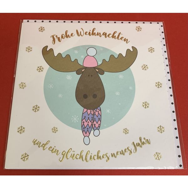 A Serie Pastell Collection Glückwunschkarte Weihnachten 15 x 15 cm mit Briefumschlag "Frohe Weihnachten" Elch