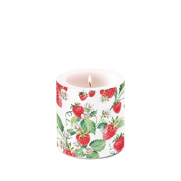 A Kerze klein Candle small Format: Ø 7,5 cm x 9 cm 1 Kerze pro Packung Garden Strawberries Garten Erdbeeren