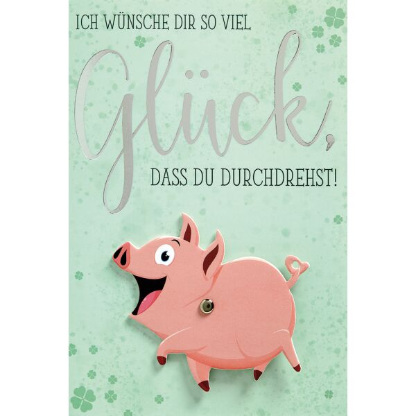 Allgemeine Wünsche Moving Cards Glückwunschkarte mit Umschlag Schwein Glück Drehelement