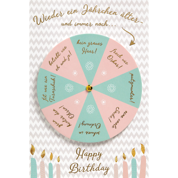 Geburtstag - Moving Cards - Klappkarte mit beweglichem Element - Format: 11,5 x 17 cm - Grußkarte mit Briefumschlag – Wieder ein Jährchen älter... - Drehrad – BSB