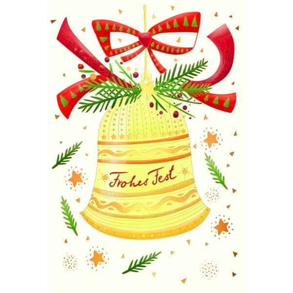 Frohes Fest Weihnachten Skorpions art Glückwunschkarten Glocke mit Schleife Naturkarton mit Goldfolie, Blindprägung, Umschlag