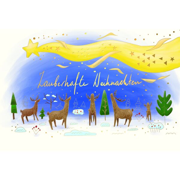 A Weihnachten Glückwunschkarte mit Umschlag Sternschnuppe, Rentiere mit Goldfolie