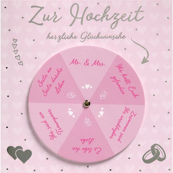 Hochzeit - Moving Card - Klappkarte mit beweglichem Element - Format: 15 x 15 cm - Grußkarte mit Briefumschlag -  Zur Hochzeit herzliche Glückwünsche – Drehrad