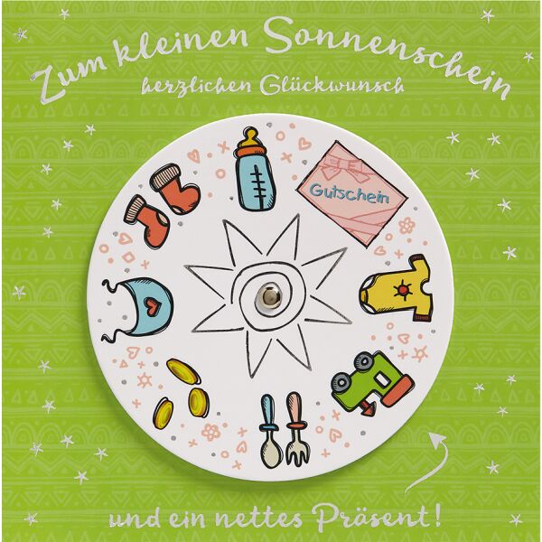 Geburt  Moving Cards Quadratische Glückwunschkarte mit Umschlag Baby Sonnenschein Drehelement