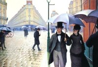 Kunstkarten - Aufklappkarte-Doppelkarte im Format 11,5 x 16,6 cm mit passendem Briefumschlag - Künstler: Caillebotte, Gustave - Straße in Paris an einem regnerischen Tag - Fink Verlag