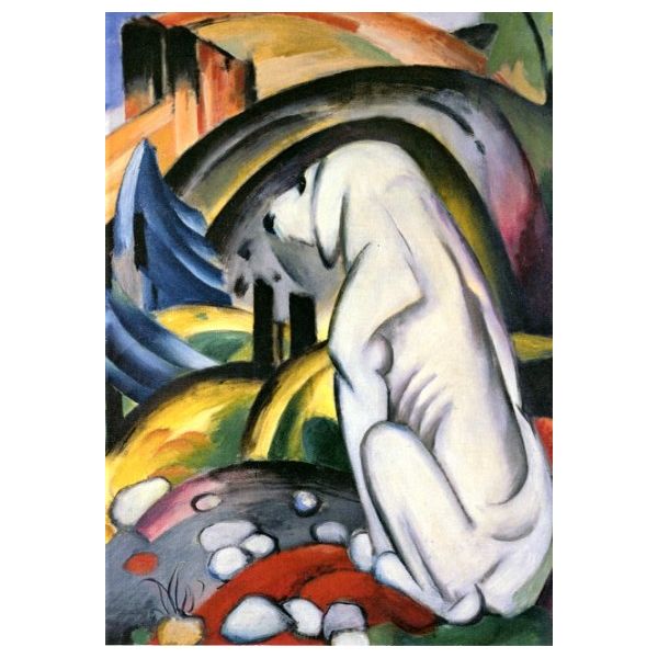 Kunstkarten - Aufklappkarte-Doppelkarte im Format 11,5 x 16,6 cm mit passendem Briefumschlag - Künstler: Marc, Franz - Der weiße Hund - Fink Verlag