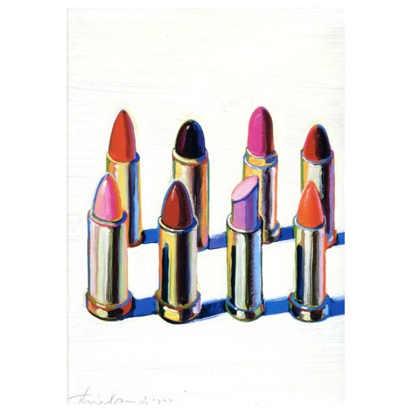 Kunstkarten - Aufklappkarte-Doppelkarte im Format 11,5 x 16,6 cm mit passendem Briefumschlag - Künstler: Thiebaud, Wayne - Lippenstifte - Fink Verlag