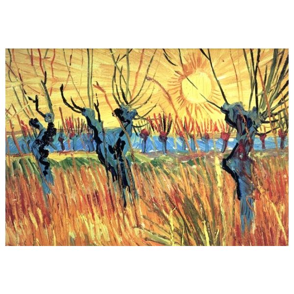 Kunstkarten - Aufklappkarte-Doppelkarte im Format 11,5 x 16,6 cm mit passendem Briefumschlag - Künstler: Gogh, Vincent van - Weiden bei Sonnenuntergang - Fink Verlag