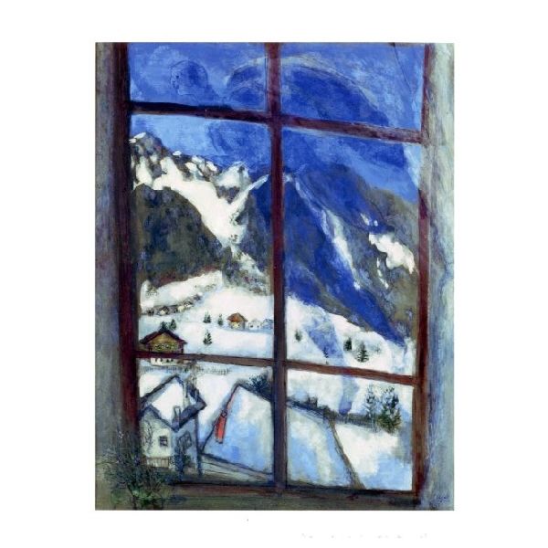 Kunstkarten - Aufklappkarte-Doppelkarte im Format 11,5 x 16,6 cm mit passendem Briefumschlag - Künstler: Chagall, Marc - Nachtstimmung oder Winternacht oder Engel über dem Dorf - Fink Verlag