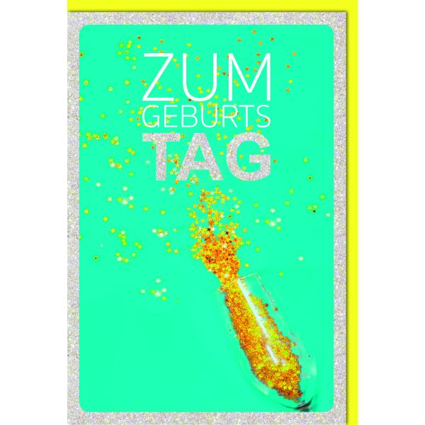 Geburtstag Glückwunschkarte mit Umschlag Sektglas, Glitzersterne