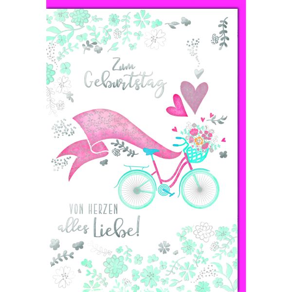 Geburtstag Glückwunschkarte mit Umschlag Fahrrad, Blumen