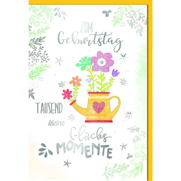 Geburtstag Glückwunschkarte mit Umschlag Gießkanne mit Blumen