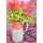 Kunstkarten - Aufklappkarte-Doppelkarte im Format 11,5 x 16,6 cm mit passendem Briefumschlag - Künstler: Thewsey, Joan - Tulpen in einem rosa-weißen Krug - Fink Verlag