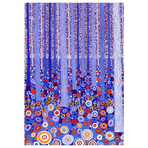 Kunstkarten - Aufklappkarte-Doppelkarte im Format 11,5 x 16,6 cm mit passendem Briefumschlag - Künstler: Newton, David - Blau-orangener Wald - Fink Verlag